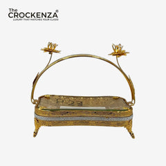 Luxury Golden Serving Platter with Handle | Decorative Metal Tray for Table Decor