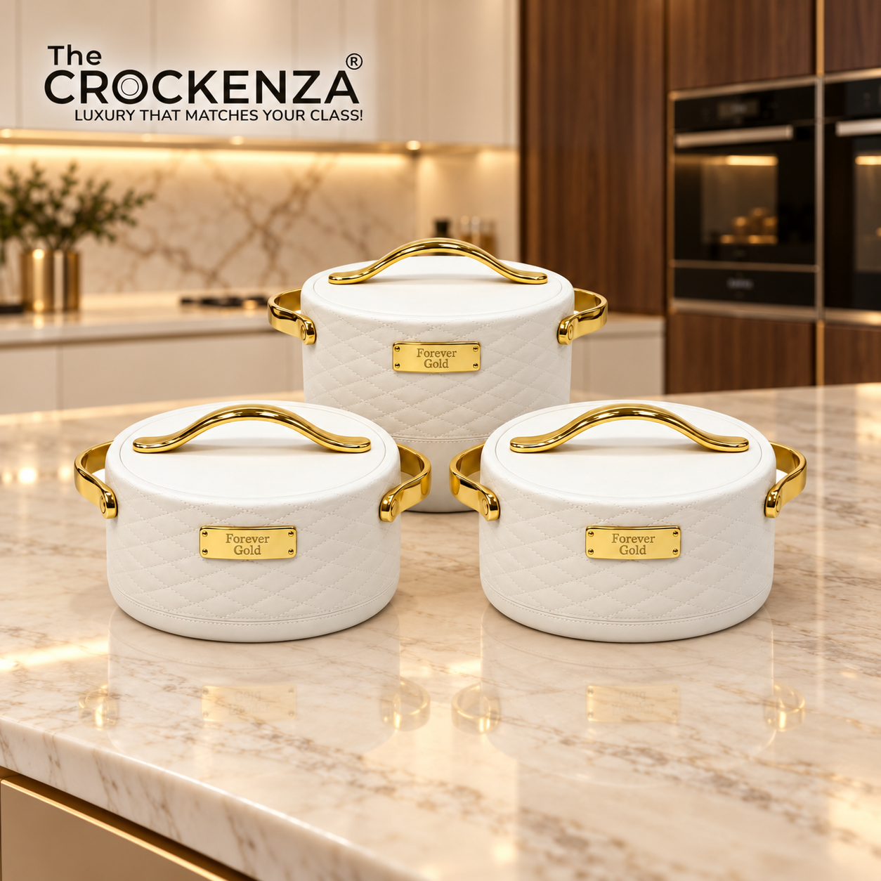 Imported Forever Gold 3-Piece Hotpot Set – White & Gold | 1.5L, 2L & 2.5L