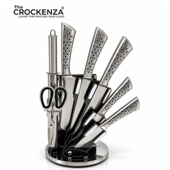 BASS 8-Piece Stainless Steel Kitchen Knife Set with Rotating Stand, Scissors & Sharpener