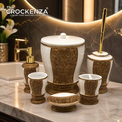 The Crockenza Imperial Ivory Gold 6-Piece Bath Set | Luxury Vintage Baroque Bathroom Accessories
