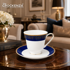 The Crockenza's Majesty Deep Blue Fine Bone China Cup & Saucer Set with Gold Detailing