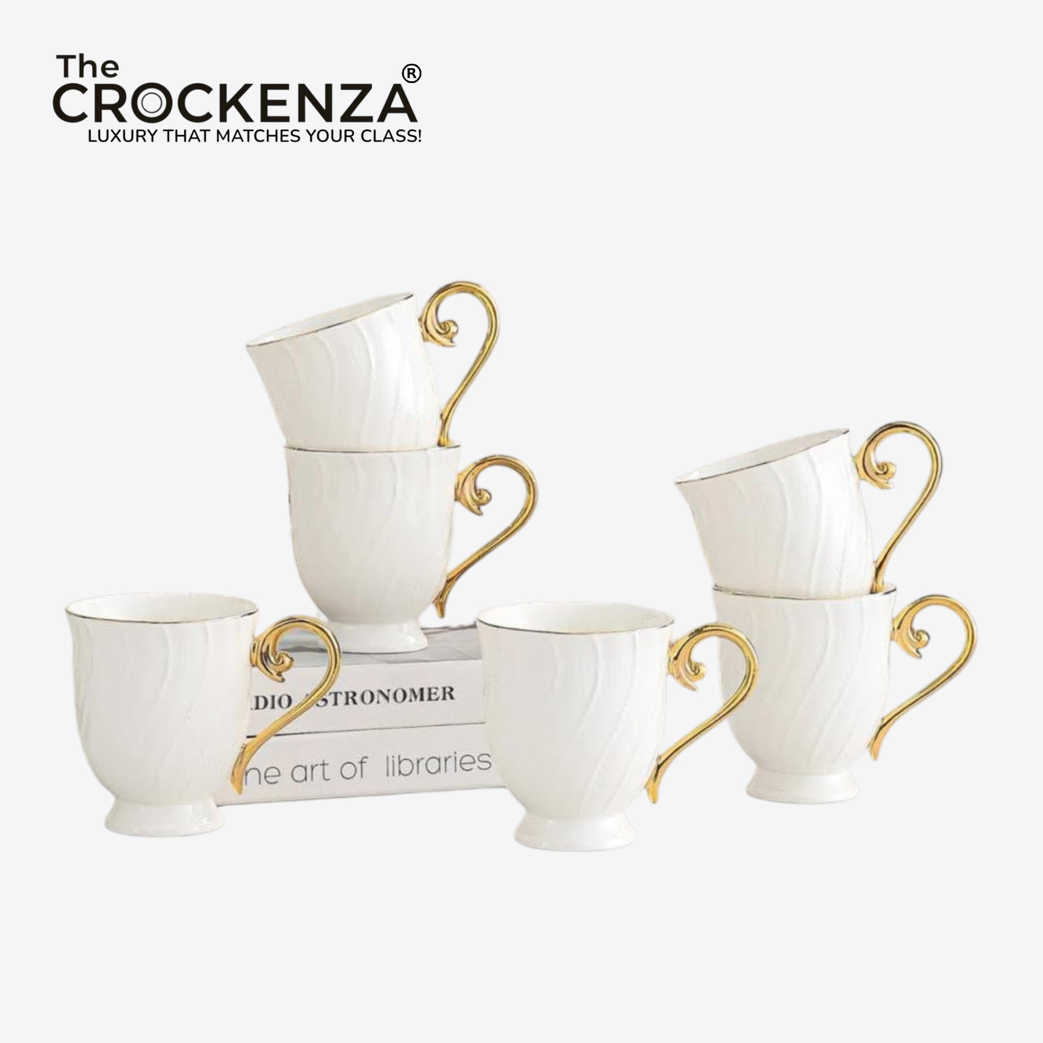 Imperial Thailand-Inspired 6-Piece Luxury Mug Set – White & Gold