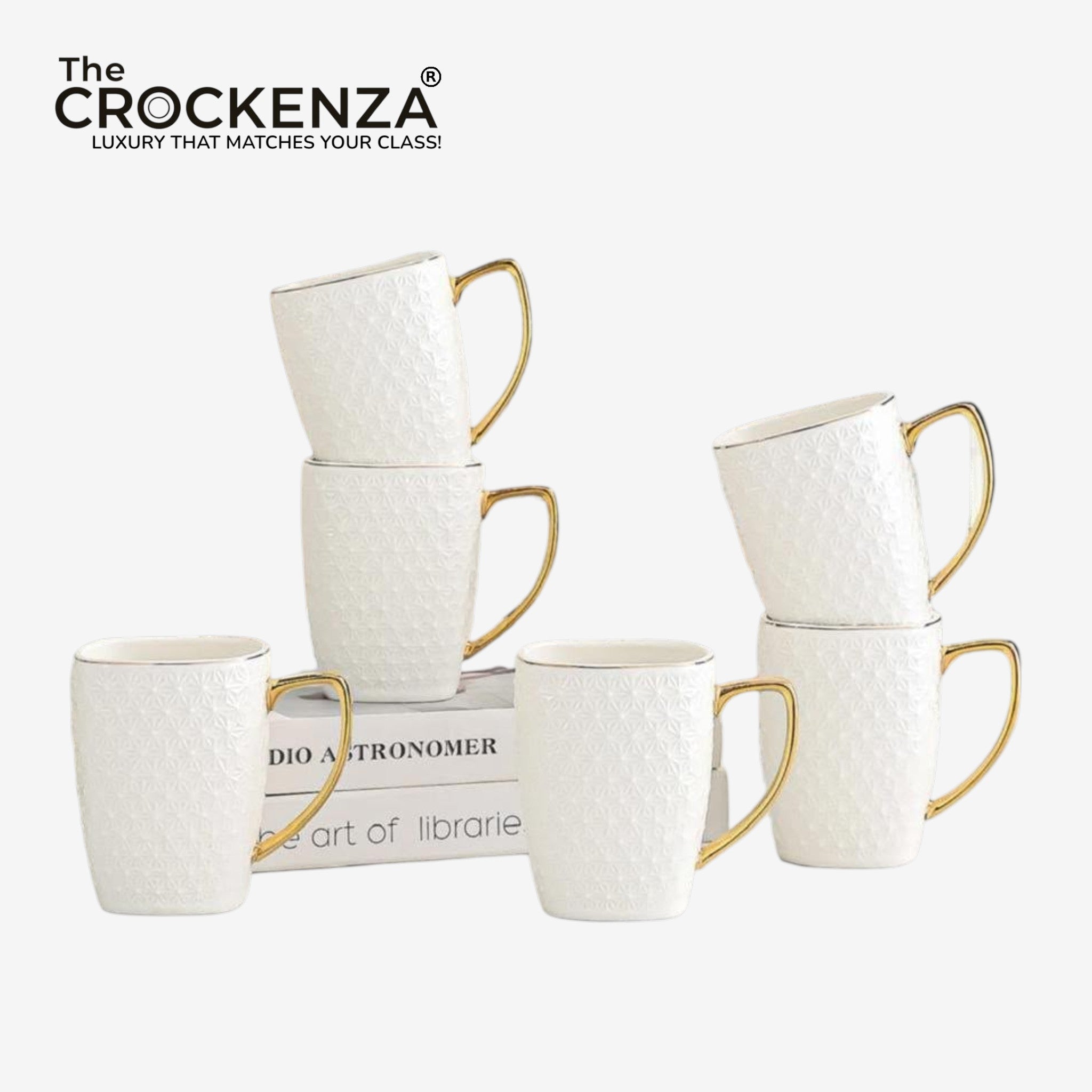 Imperial Thailand-Inspired 6-Piece Luxury Mug Set – White & Gold
