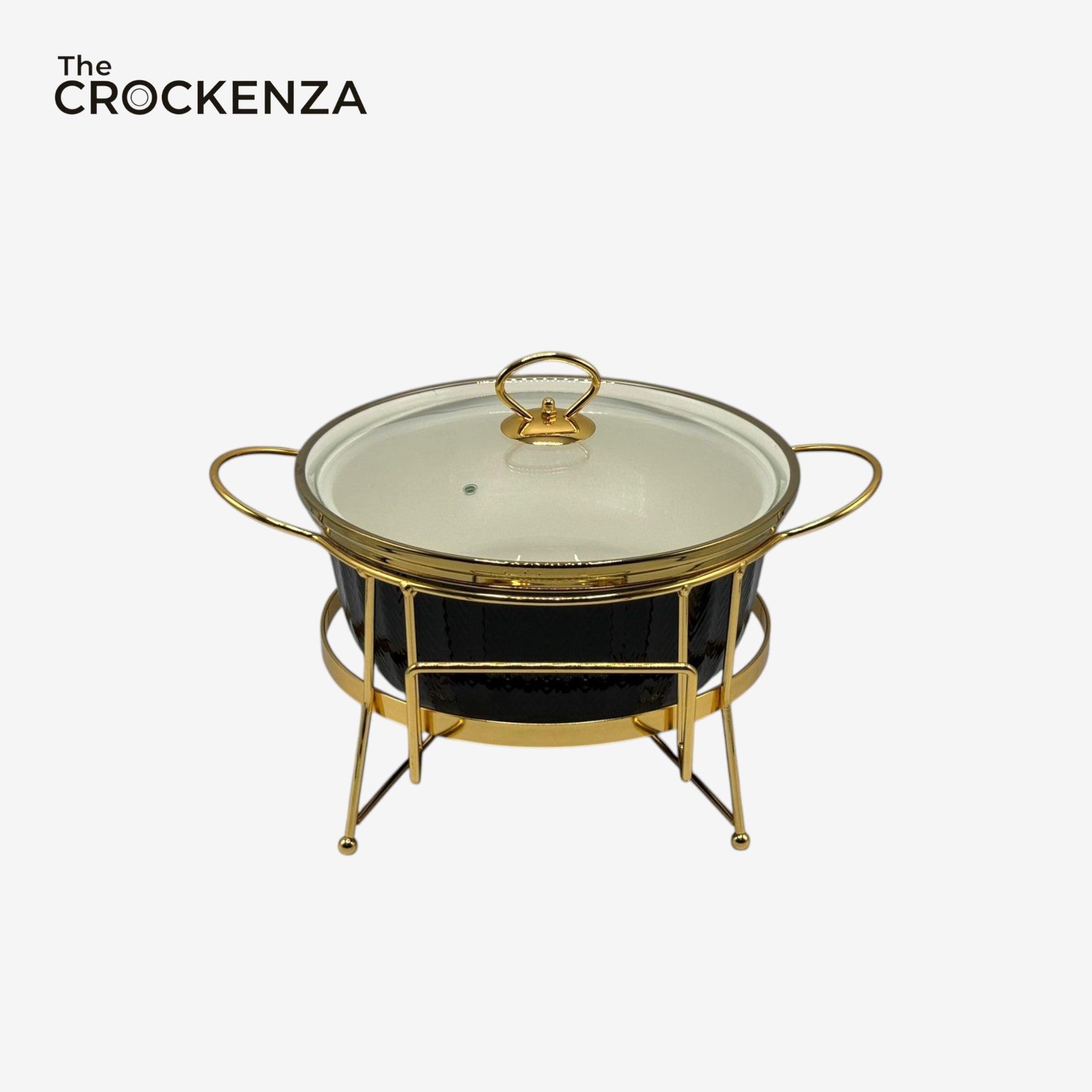 10" Round Porcelain Serving Bowl with Gold Stand & Lid – Elegant Buffet Serving Dish with Handles | Luxury Tableware