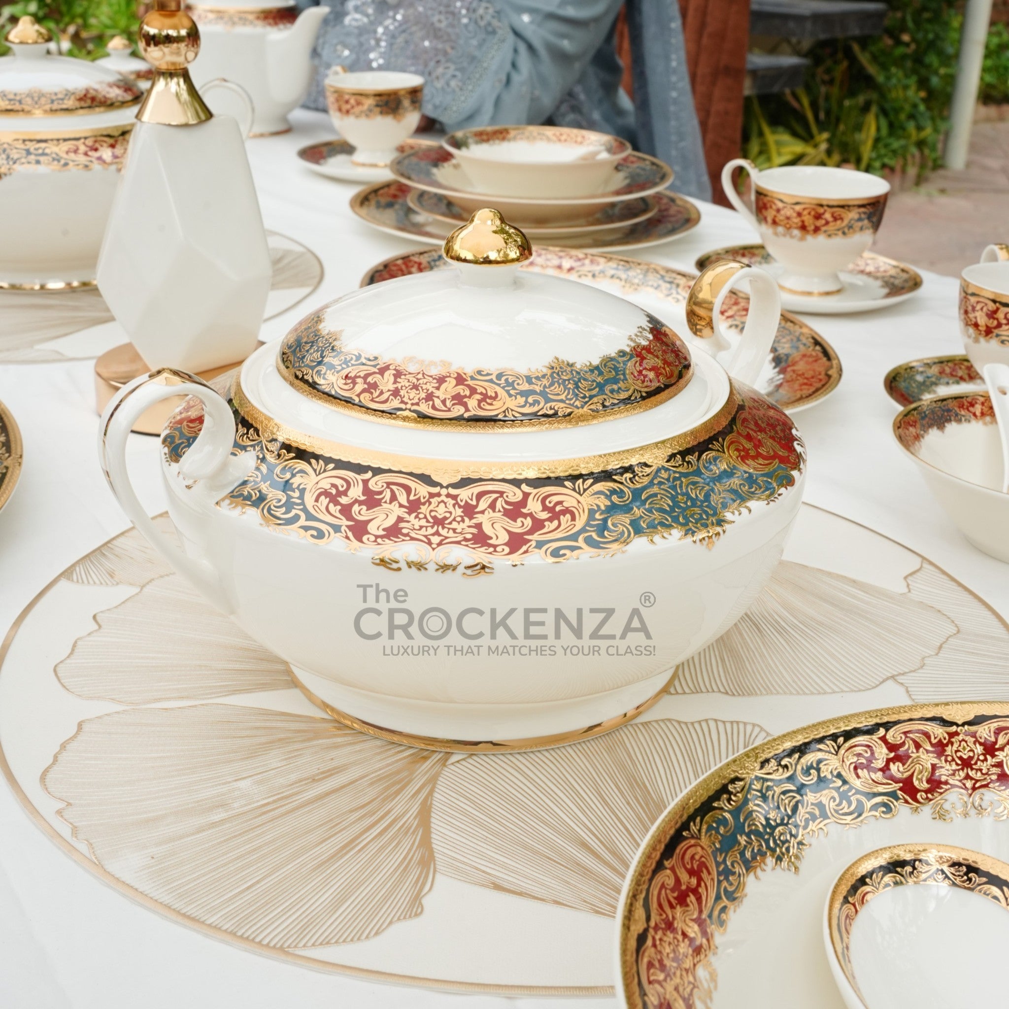 Royal Yamasen Japan-inspired Gold & Maroon Dinnerware Set | Luxury 75/103 Piece Collection for 8 & 12 Persons Serving
