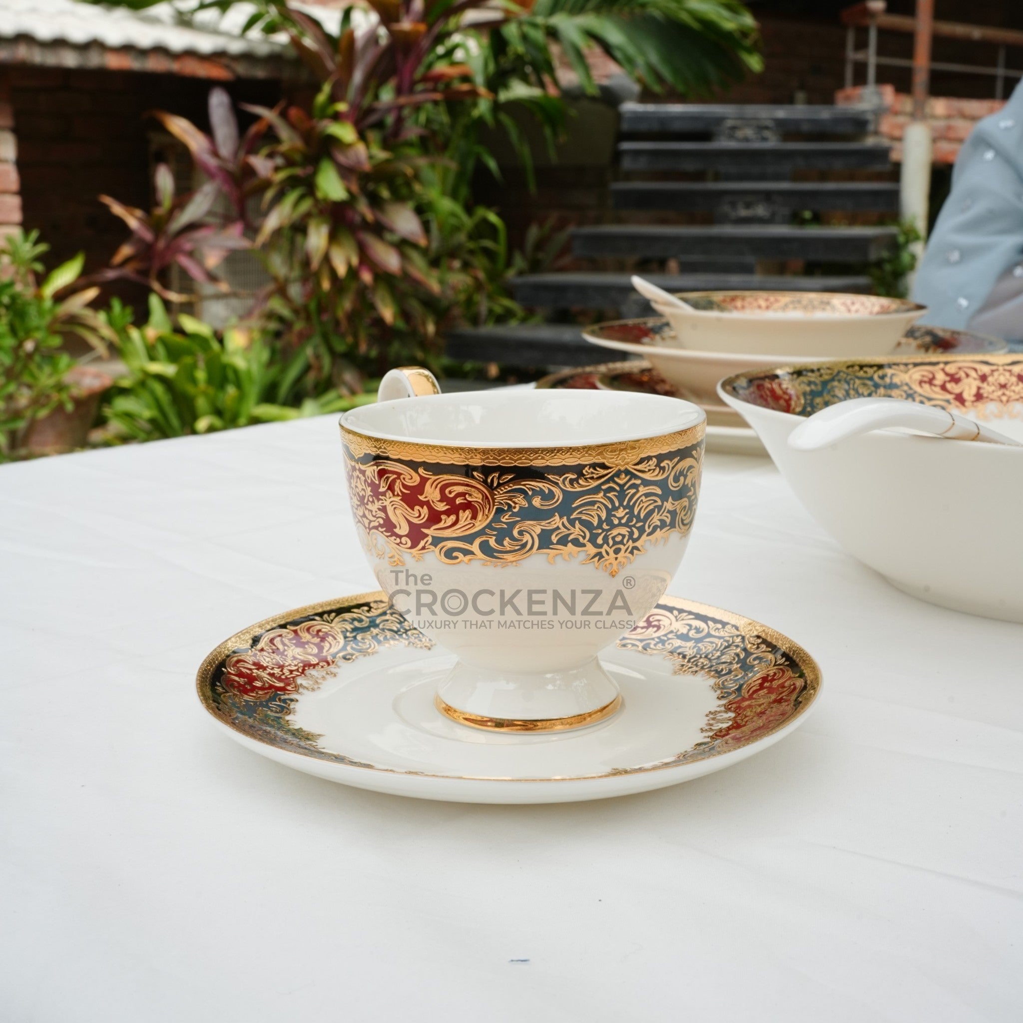 Royal Yamasen Japan-inspired Gold & Maroon Dinnerware Set | Luxury 75/103 Piece Collection for 8 & 12 Persons Serving