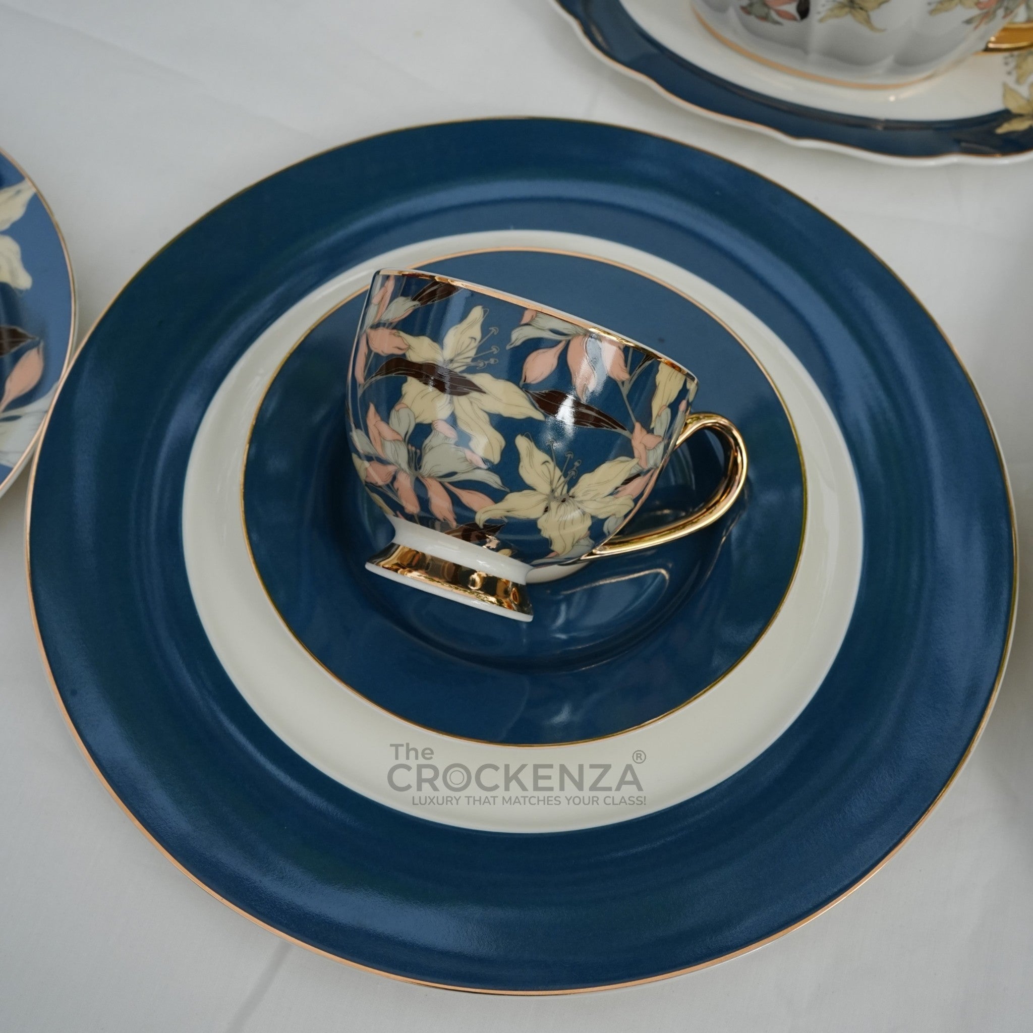 Johnson Bros Inspired Royal Floral Bone China Luxury Dinner Set | 65 & 89 Piece Royal Azure Bloom