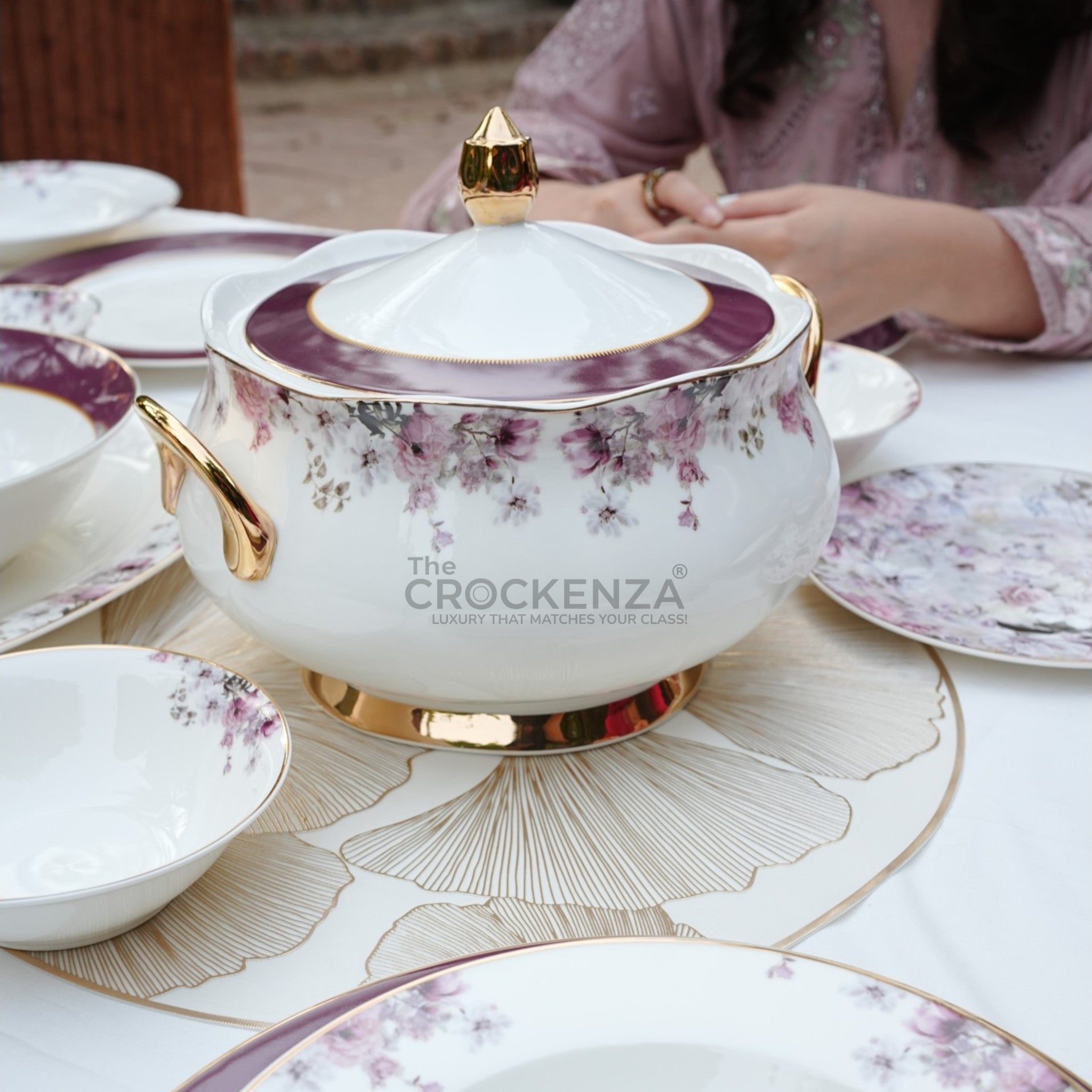 Johnson Bros Inspired Imperial Maroon & Floral Luxury Dinner Set –  Imported Bone China