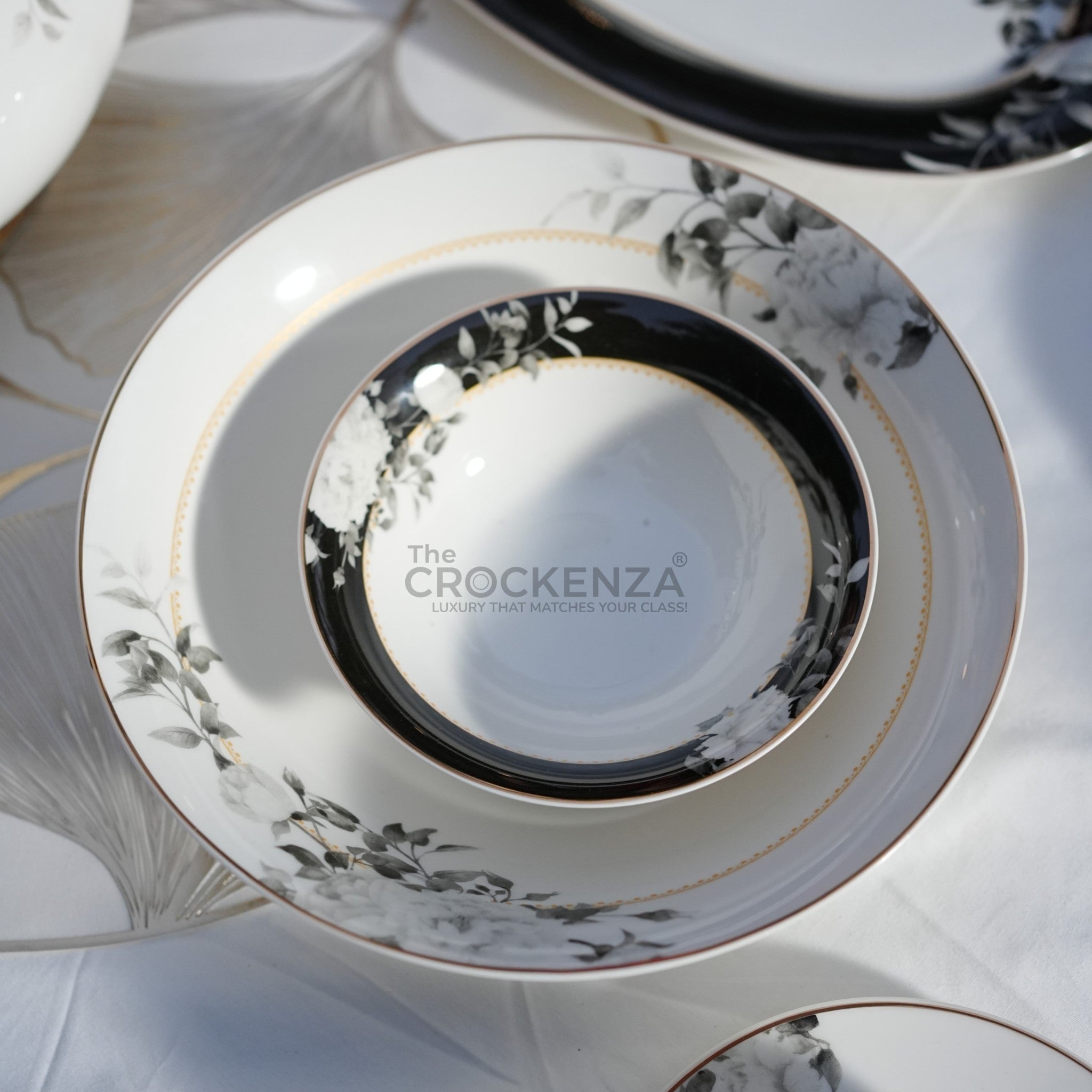 Noir Blossom Royal Bone China Dinner Set - Johnson Bros Inspired | 65 and 89 Piece Serving