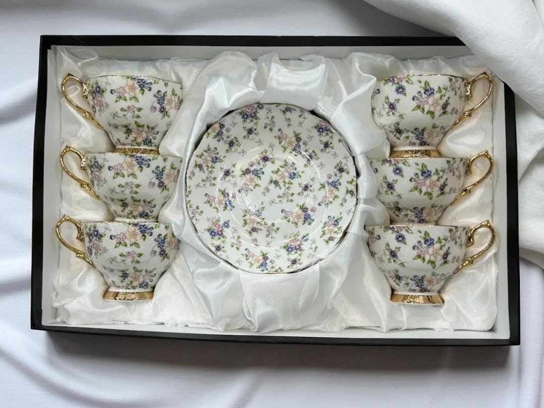 Vintage Floral Cup & Saucers (Inspired by Royal Albert) - 12 (Pcs)