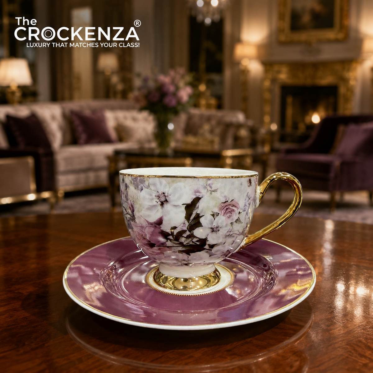 Victorian Flora Tea Cup & Saucer Set – Johnson Bros-Inspired Vintage Chintz with Gold Detailing