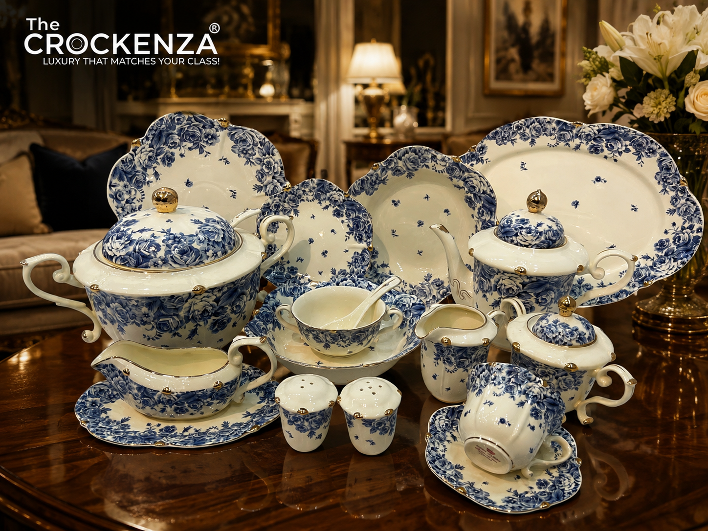 Imported Premium 75 Pcs Dinner Set for 8-persons Serving - Inspired by Royal Albert England