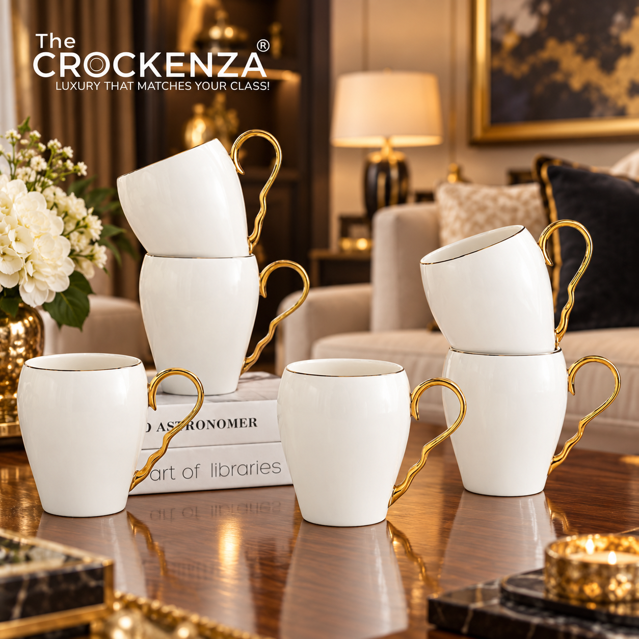 Imperial Thailand-Inspired 6-Piece Luxury Mug Set – White & Gold