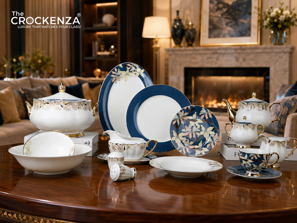 Johnson Bros Inspired Royal Floral Bone China Luxury Dinner Set | 65 & 89 Piece Royal Azure Bloom