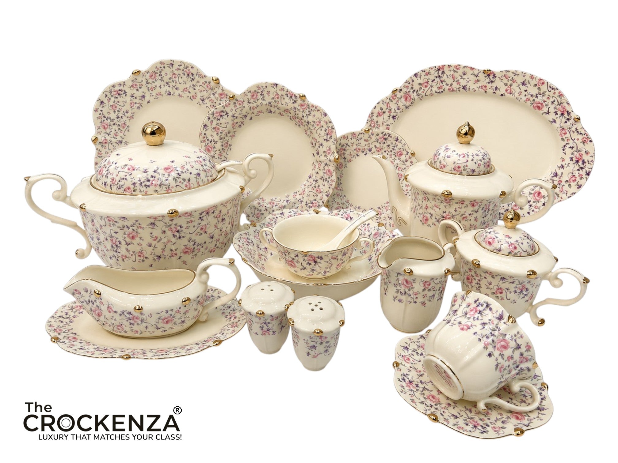 Imported Premium 75 Pcs Dinner Set for 8-persons Serving - Inspired by Royal Albert England
