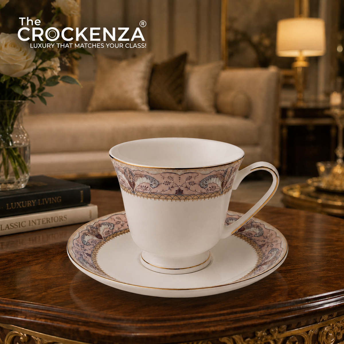 The Crockenza Imperial Blossom Fine Bone China Tea Cup & Saucer Set
