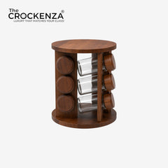 12-Jar Rotating Wooden Spice Rack Tower – Revolving Countertop Spice Organizer Carousel Set with Glass Jars