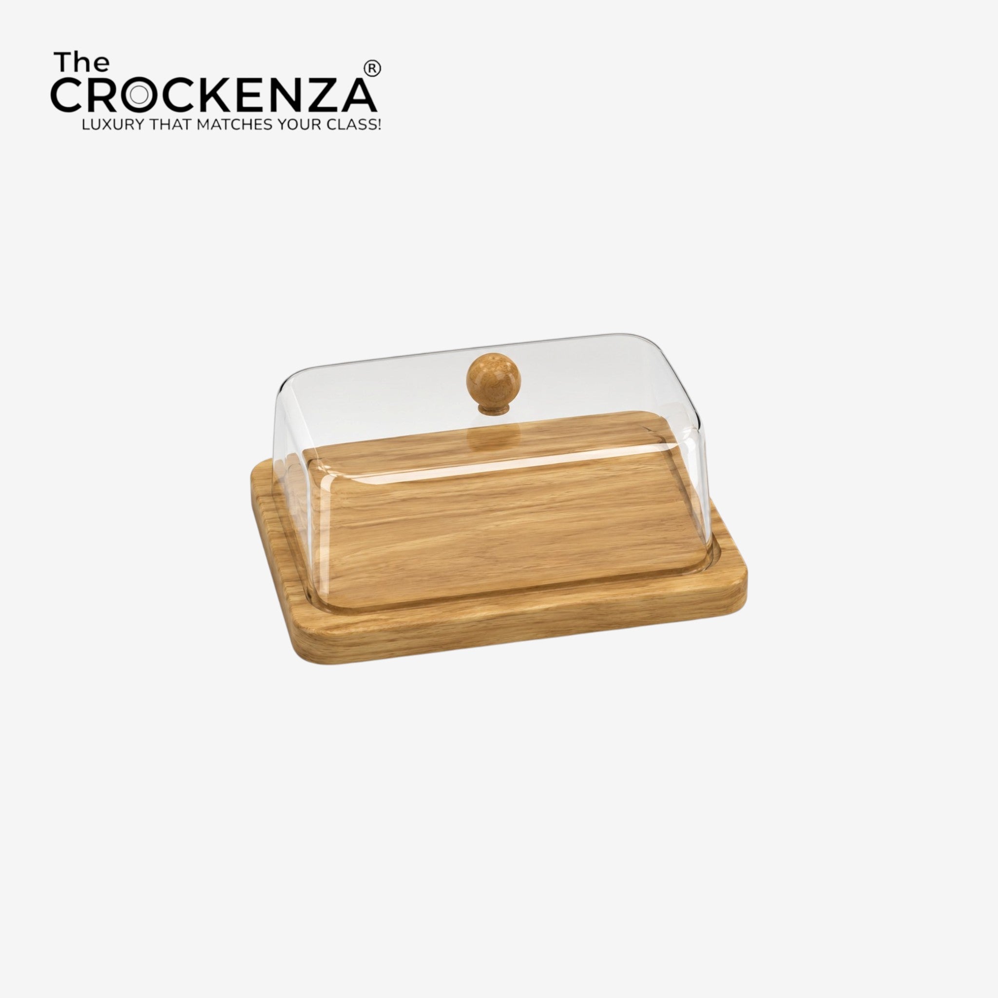 Wooden Butter Dish with Clear Acrylic Cover & Knob – Modern Countertop Butter Keeper Tray with Dome Lid