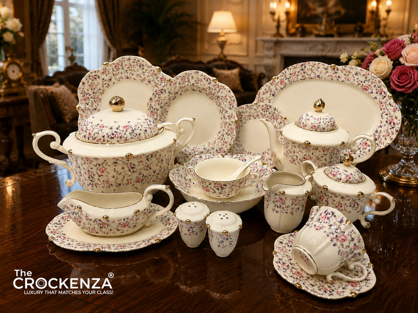 Imported Premium 75 Pcs Dinner Set for 8-persons Serving - Inspired by Royal Albert England