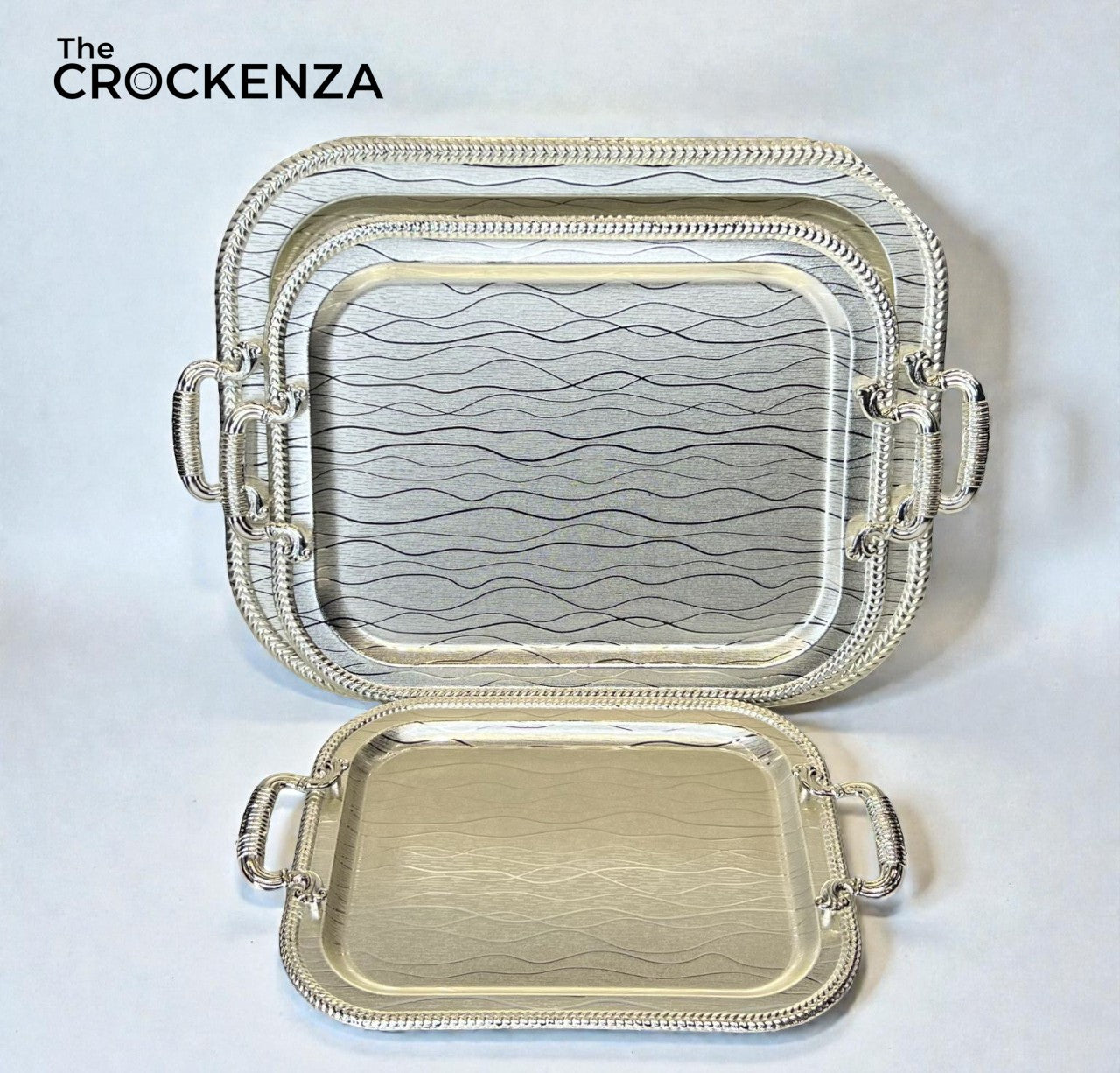 Luxury 3 Pcs Stainless Steel Serving Tray Set – Mirror Polish Finish with Elegant Handles