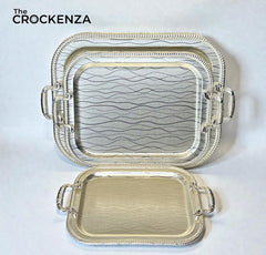 Luxury 3 Pcs Stainless Steel Serving Tray Set – Mirror Polish Finish with Elegant Handles