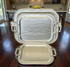 Luxury 3 Pcs Stainless Steel Serving Tray Set – Mirror Polish Finish with Elegant Handles