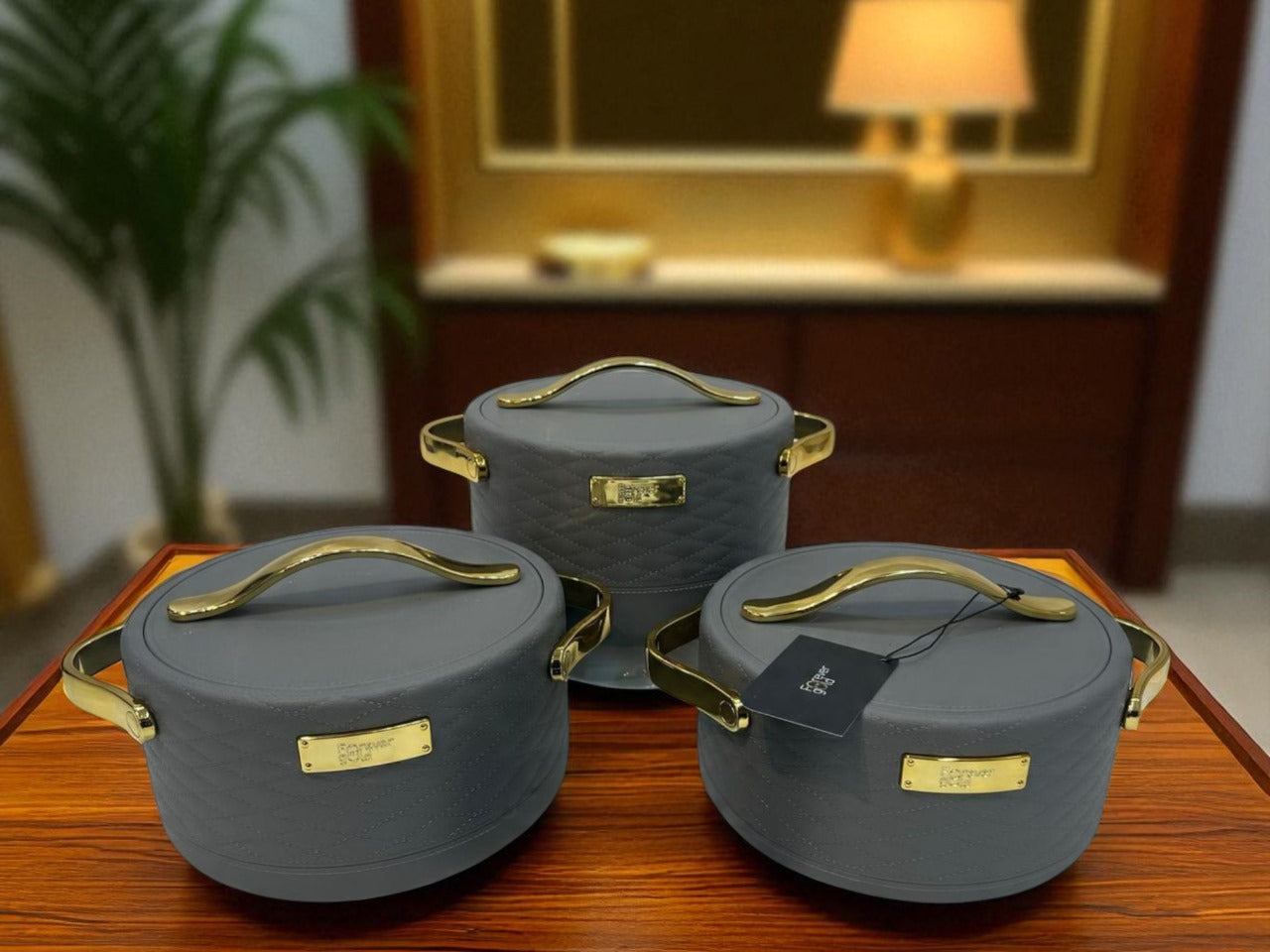 Forever Gold Imported Thermal Hotpot Set – Gray with Premium Gold Accents