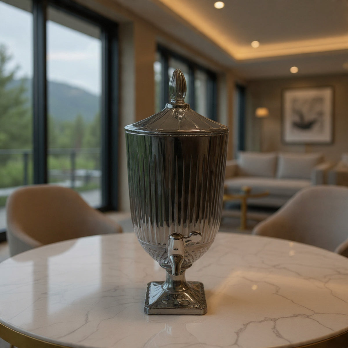 Luxury Smoke Grey Glass Beverage Dispenser 4.5 Ltr with Stand & Tap – Premium Crystal Style Drink Dispenser