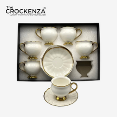 Luxury 12 Piece Cup & Saucer Set – White with Golden Rim | Premium Coffee Cup Set for Home & Gifting