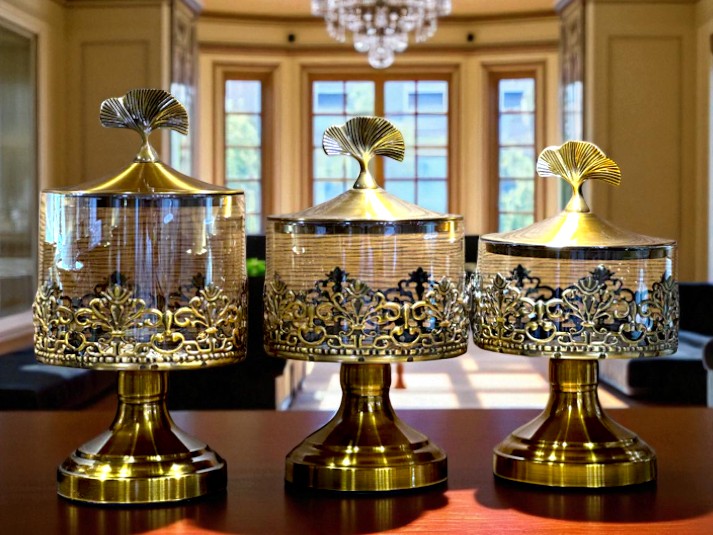 Golden Glow 3-Piece Glass Jar Set – Chic Décor for a Luxe Elite Home