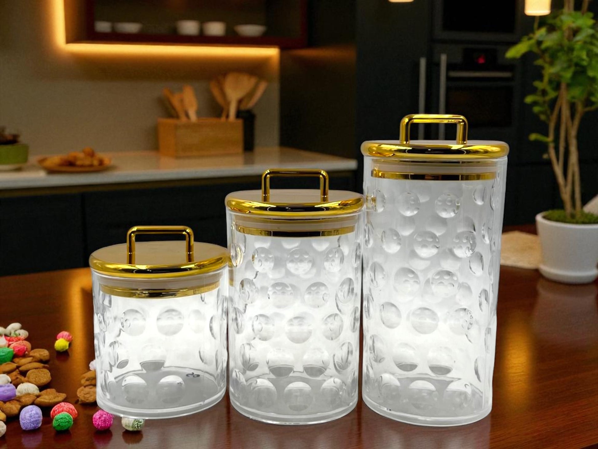 3‑Pc Luxe Acrylic Airtight Jar Set – Candy & Dry Fruit Display Canisters