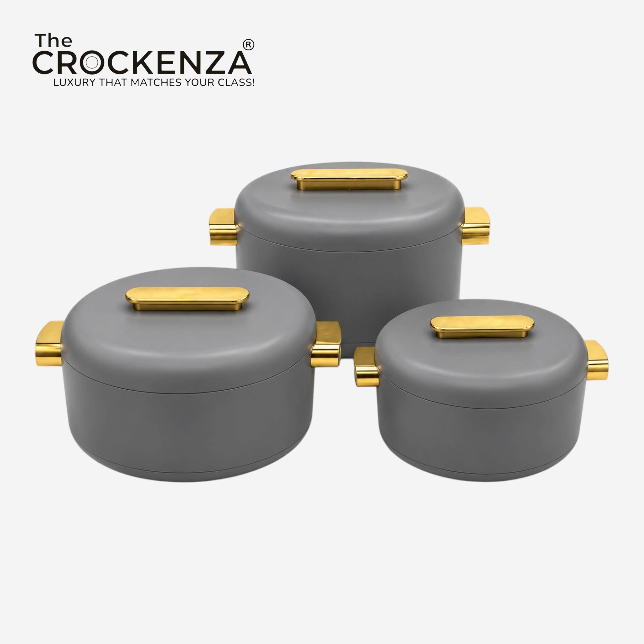 Imported Luxury Collection | Forever Gold 3 Pcs Hotpot Set | Keep your food fresh & warm | Grey Round (1/2/3.5ltr)