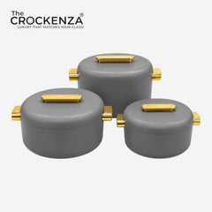 Imported Luxury Collection | Forever Gold 3 Pcs Hotpot Set | Keep your food fresh & warm | Grey Round (1/2/3.5ltr)