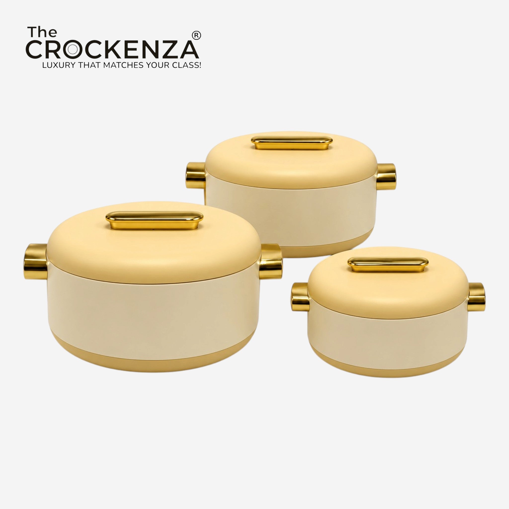 Imported Luxury Collection | Forever Gold 3 Pcs Hotpot Set | Keep your food fresh & warm | Two-tone Beige Round (1/2/3.5ltr)