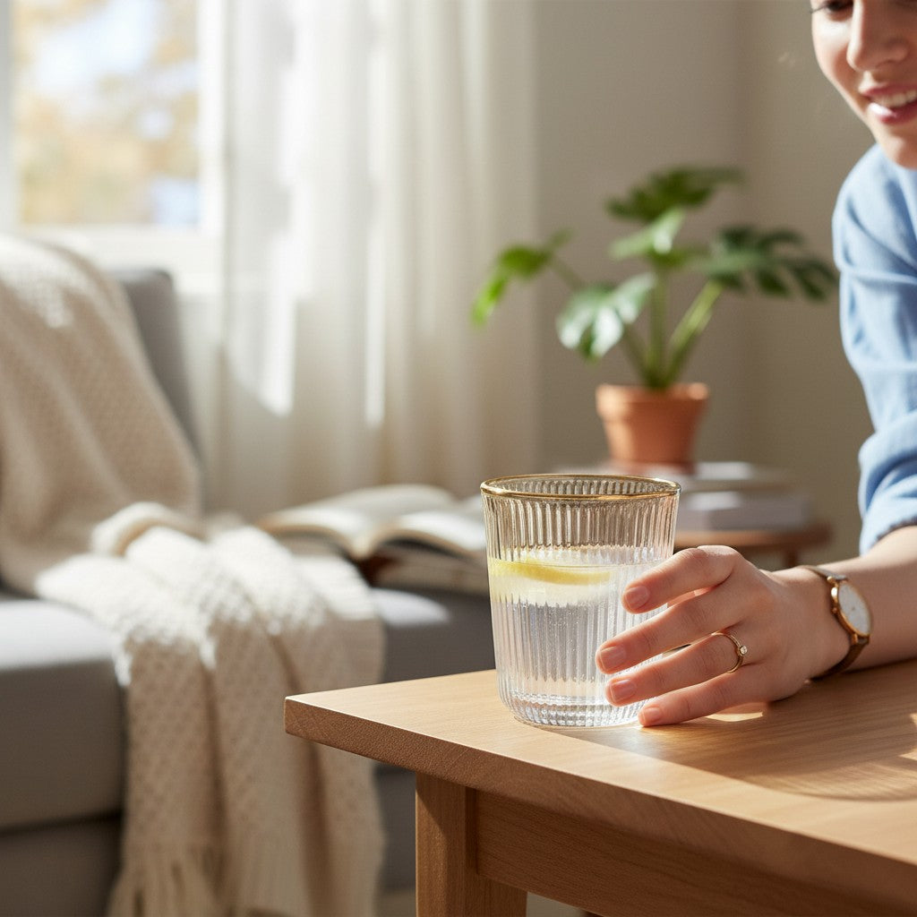 Prestige Series Vertical Texture Glasses – Imported Gold Accent Glassware