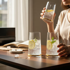 Opulent 6 Piece Gold-Rimmed Glassware Set: Elegant Home Bar Tumblers