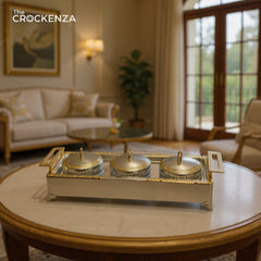 Royal Gold 3-Partition Dry Fruit Server – Luxury Covered Serving Set