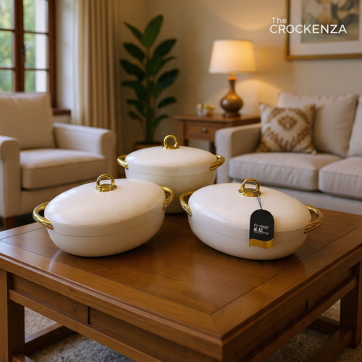 Imported Forever Gold White Oval Hot Pot Set – Keep Food Fresh & Warm for hours