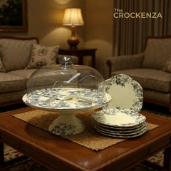 Royal Albert–Inspired 9-Pcs Bone China Cake Set | Floral Elegance with Dome