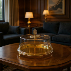 Lumière Gold Cake Display Tray with Clear Acrylic Cover - 12.3" inches