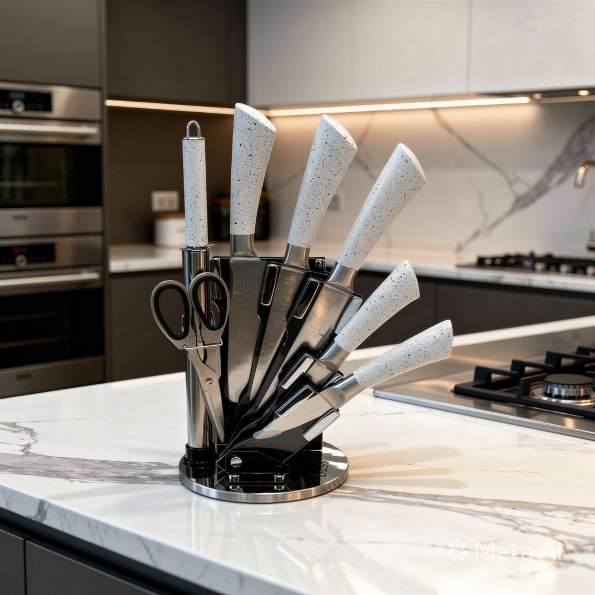 Cut Like a Pro: The Bass 8-Piece Elite Stainless Steel Knife Set with 360° Rotating Carousel