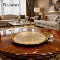 Royal Gold-Plated Metallic Platter with Clear Acrylic Dome Lid
