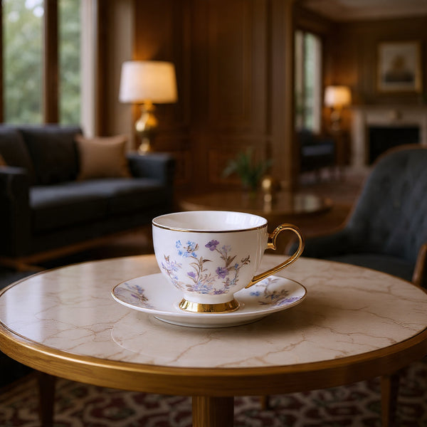 Johnson Bros Inspired 12-Piece Floral Cups & Saucers Set – Elegant Imported Cup & Saucers Set for Home & Gifting