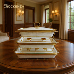 Luxury White Imported Rectangular Porcelain Serving Dish – Lid & Side Handles for Easy Carry - Three Sizes