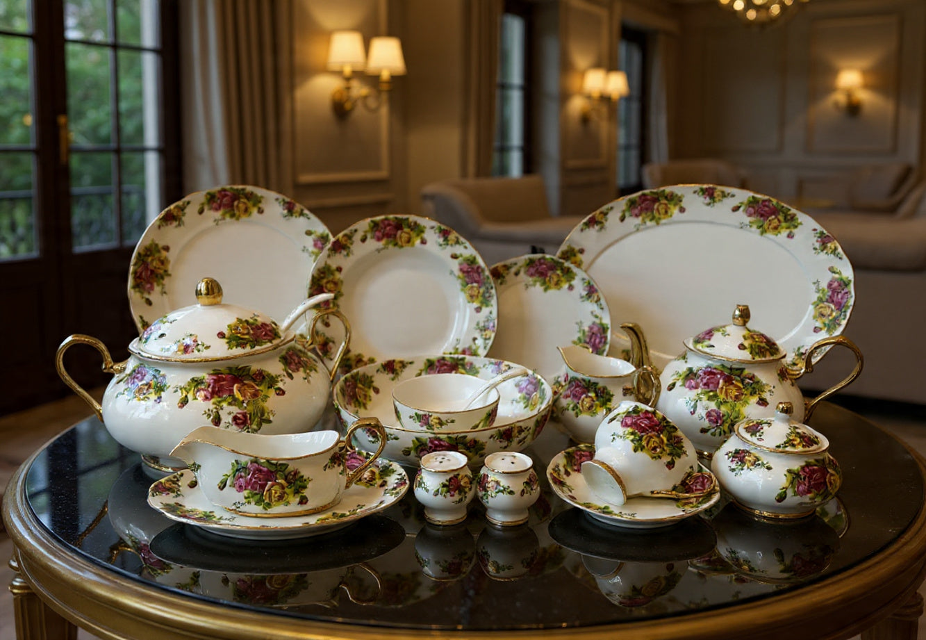 Vintage Royal Albert style 75 Pcs Dinner Set - 8 Person Serving