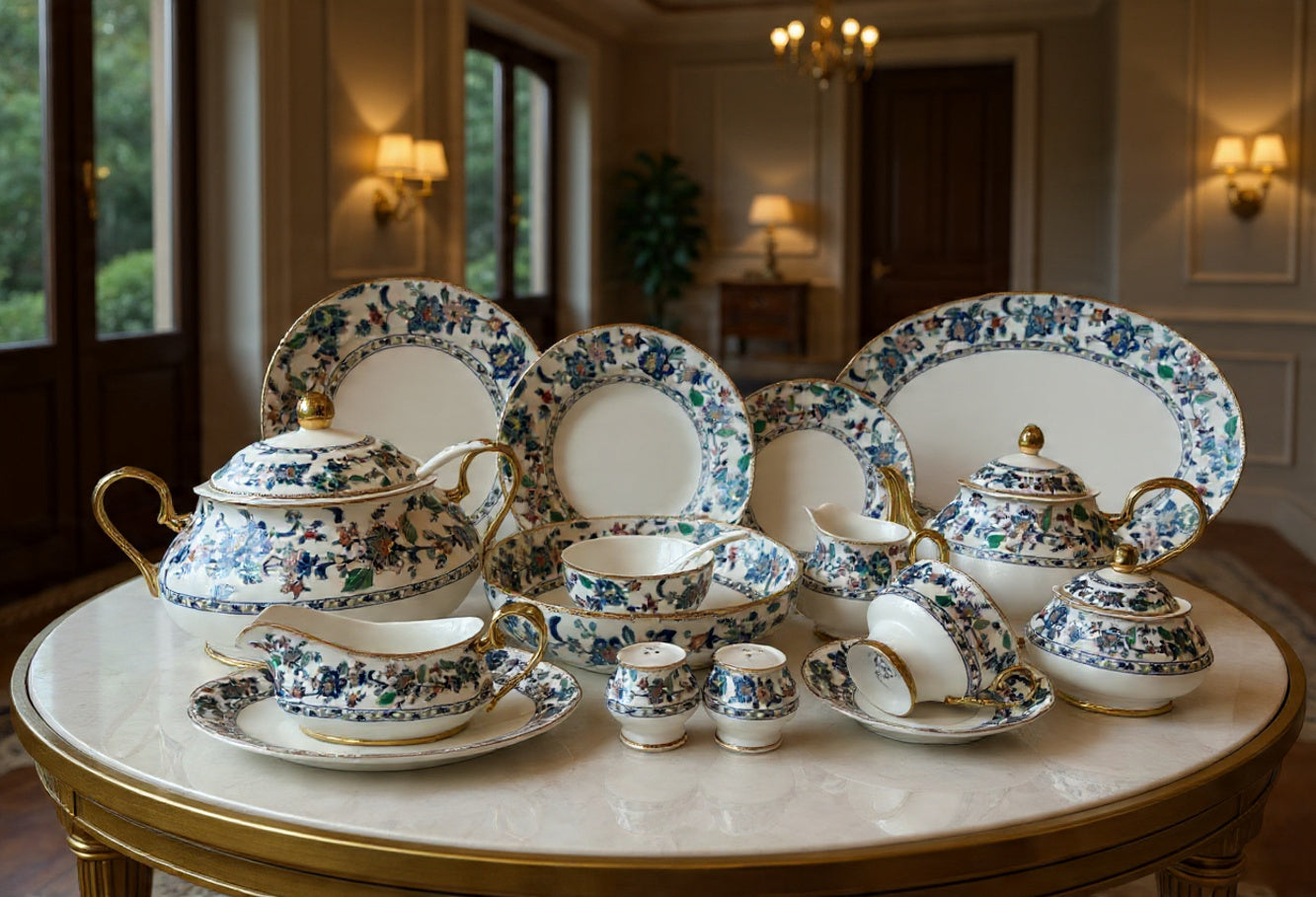 Premium Evergreen Royal Albert inspired 75 Pcs Dinner Set - Serves 8 Persons