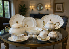 Premium Royal Albert inspired 75 Pcs Dinner Set - Plain White for 8 Person Serving