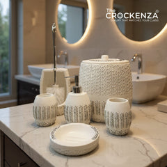 Luxury Nordic Leaf Artisan 6-Piece Fiber Bathroom Set – Matte White