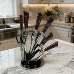 Cut Like a Pro: The Bass 8-Piece Elite Stainless Steel Knife Set with 360° Rotating Carousel