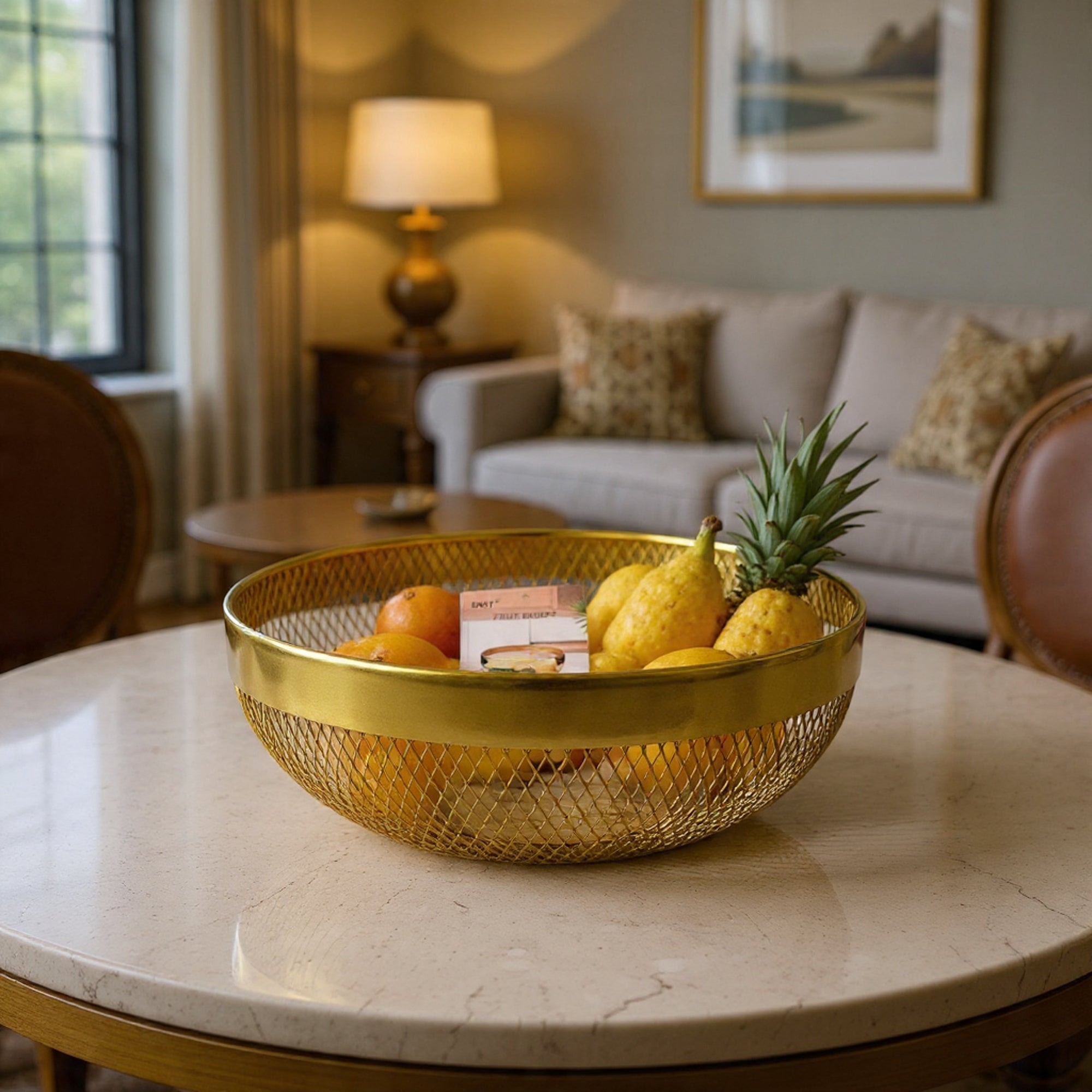Modern Gold Mesh Fruit Basket for Kitchen Countertop & Dining Table